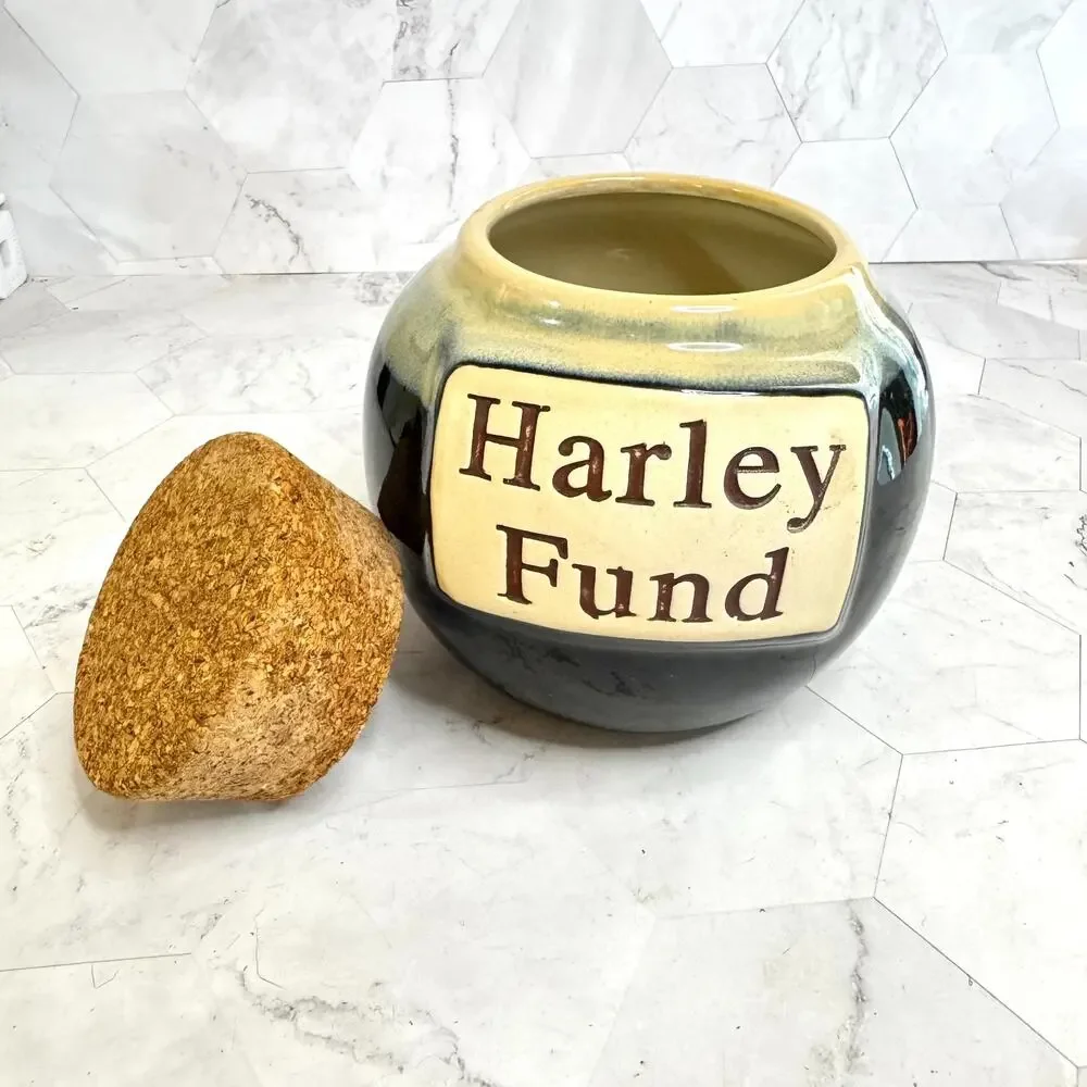 Harley Fund Jar Tumbleweed Pottery Stoneware Bank w/Cork Motorcycle Gift Vintage